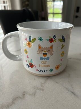 Cat Person Ceramic Mug - White with Multicolor Floral Cat Design